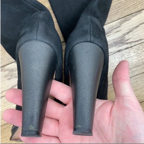 COLE HAAN X NIKE AIR Nola Slouch Knee Black Leather Heeled Boots Women’s Size 6 - Picture 4 of 8